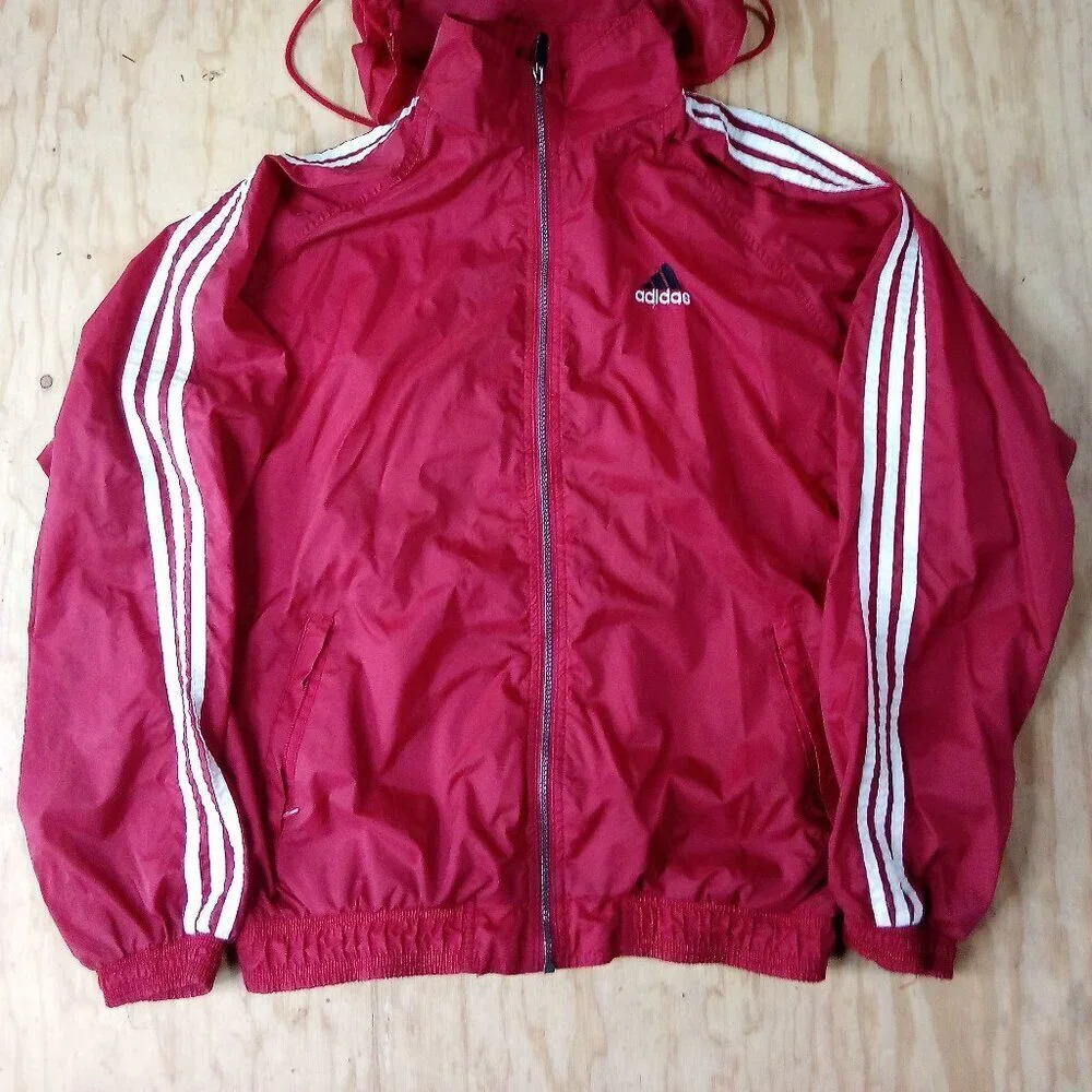 Vintage 90s Adidas 3 Stripe Windbreaker Jacket Hooded